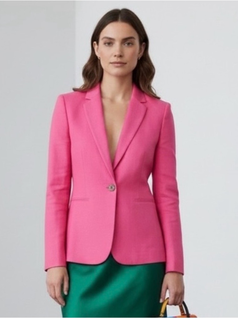 J. Crew Hot Pink Linen Blend Single Button Blazer | Size 12 | Barbiecore Bold